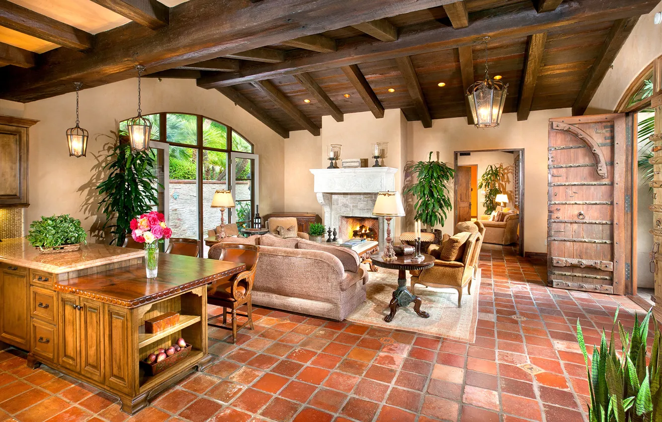 Photo wallpaper living room, luxury, ranch, santa fe