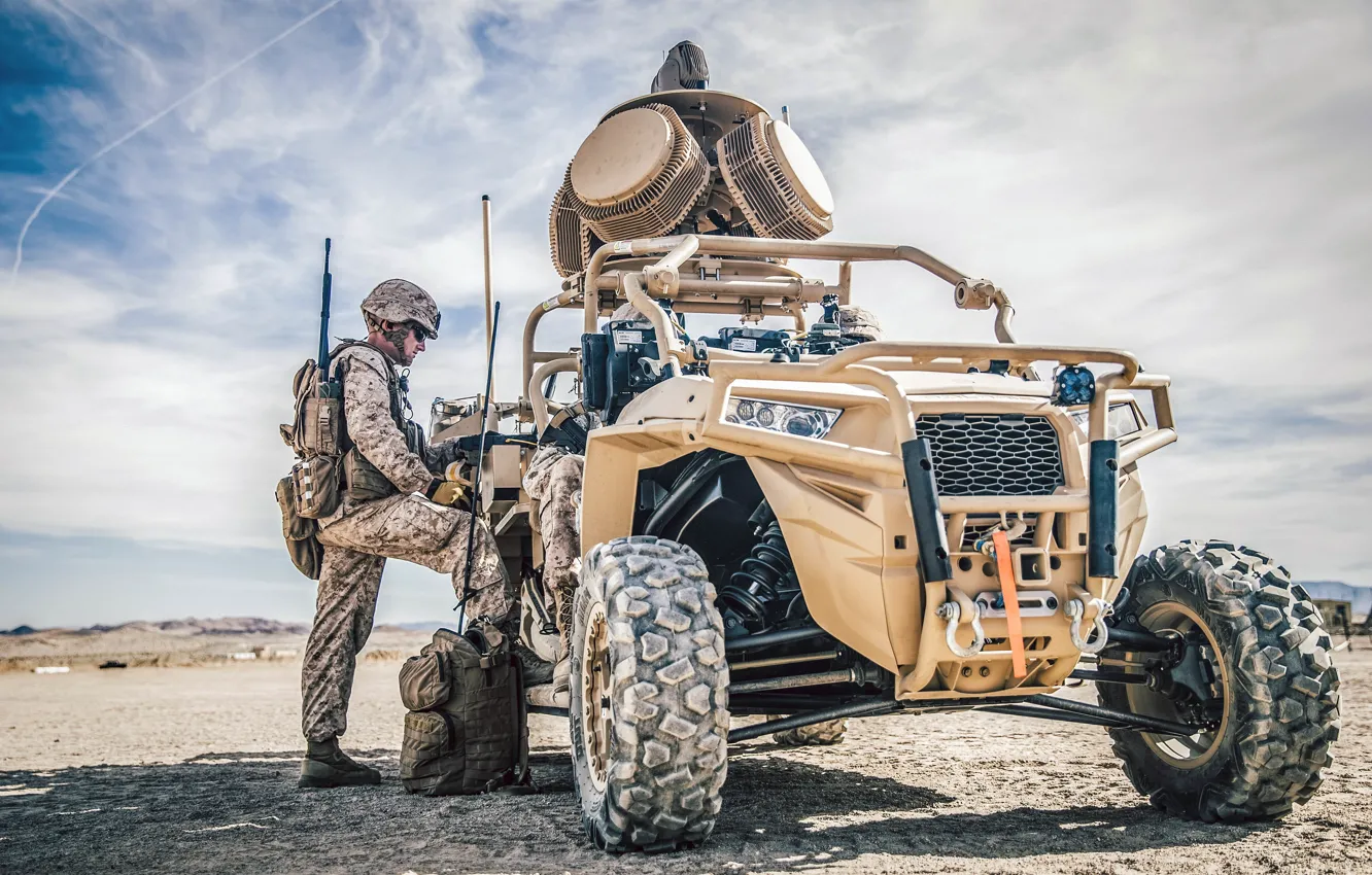 Photo wallpaper soldiers, CA, USA, Marine corps, marine corps, Laser weapons, Twentynine Palms, ATV-Mounted Jammer