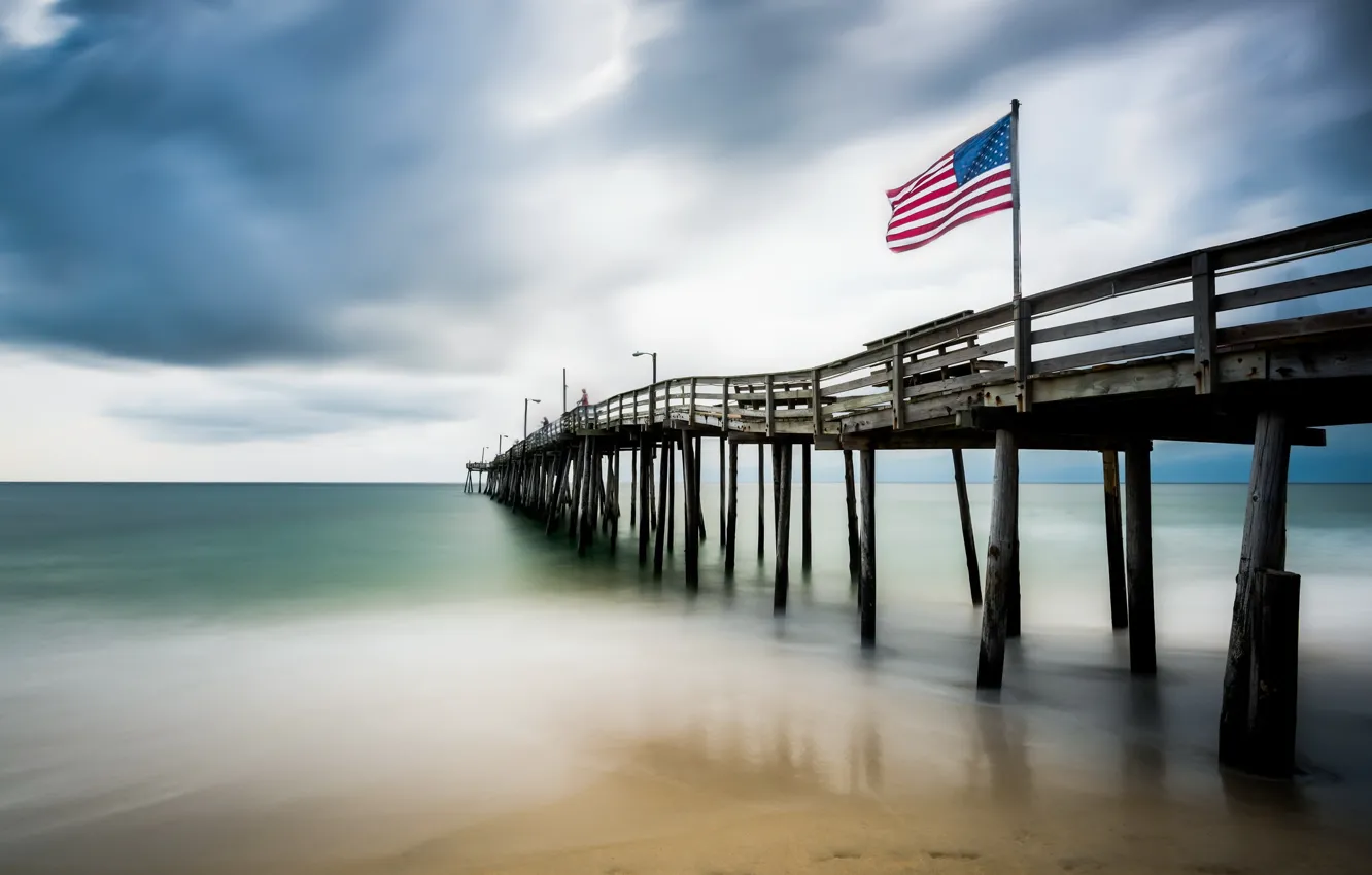 Photo wallpaper sea, bridge, flag