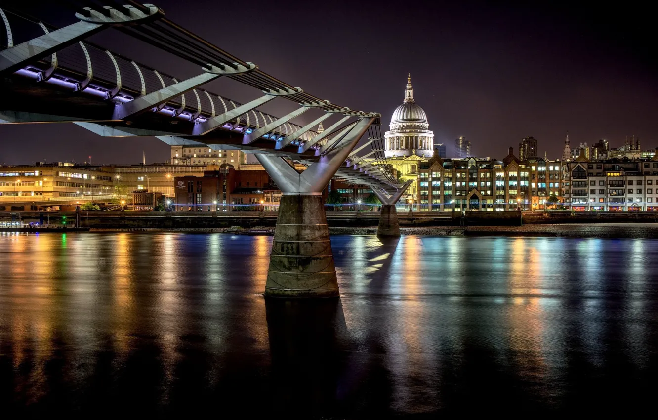 Photo wallpaper night, bridge, London, UK, Millennium Bridge
