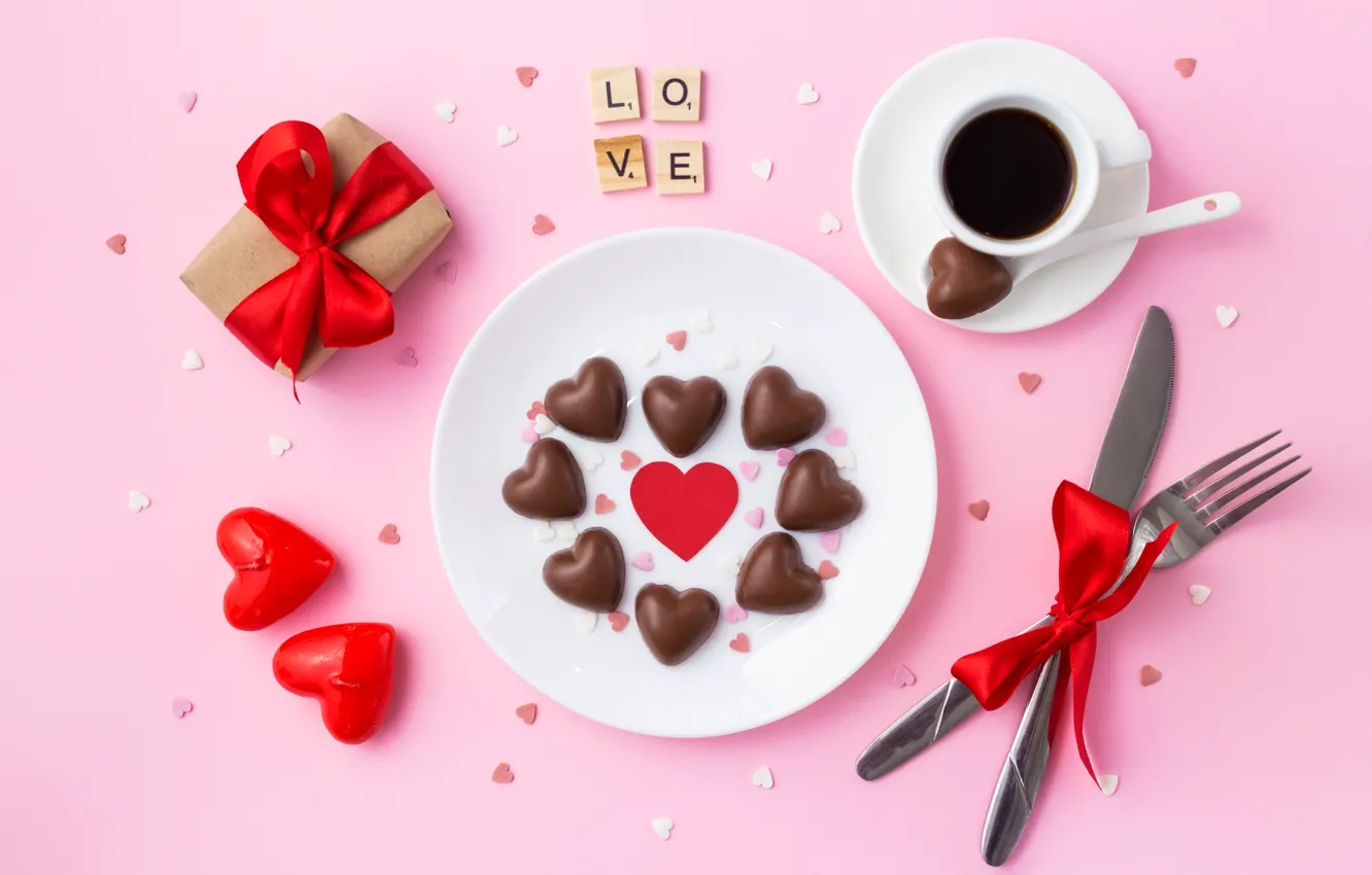 Photo wallpaper holiday, gift, chocolate, candy, hearts, Valentine's day, Marhary Takovalenko