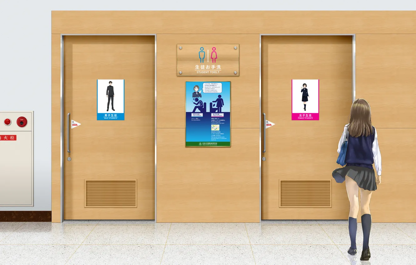 Photo wallpaper sign, High School, toilet, Masturbation, public restroom, high school girl, sanitary pad, high school girl …