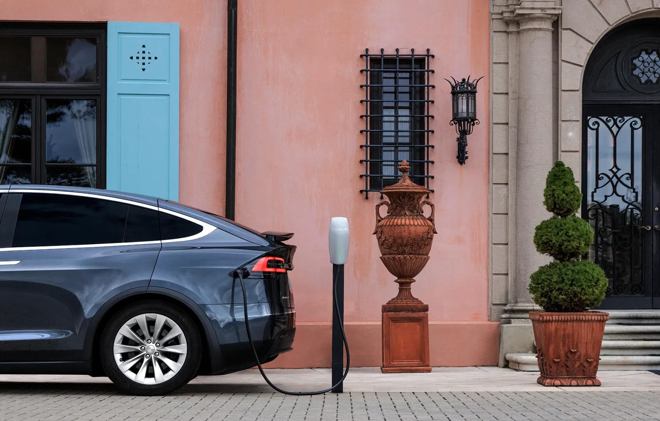Photo wallpaper street, charging, Tesla, electric