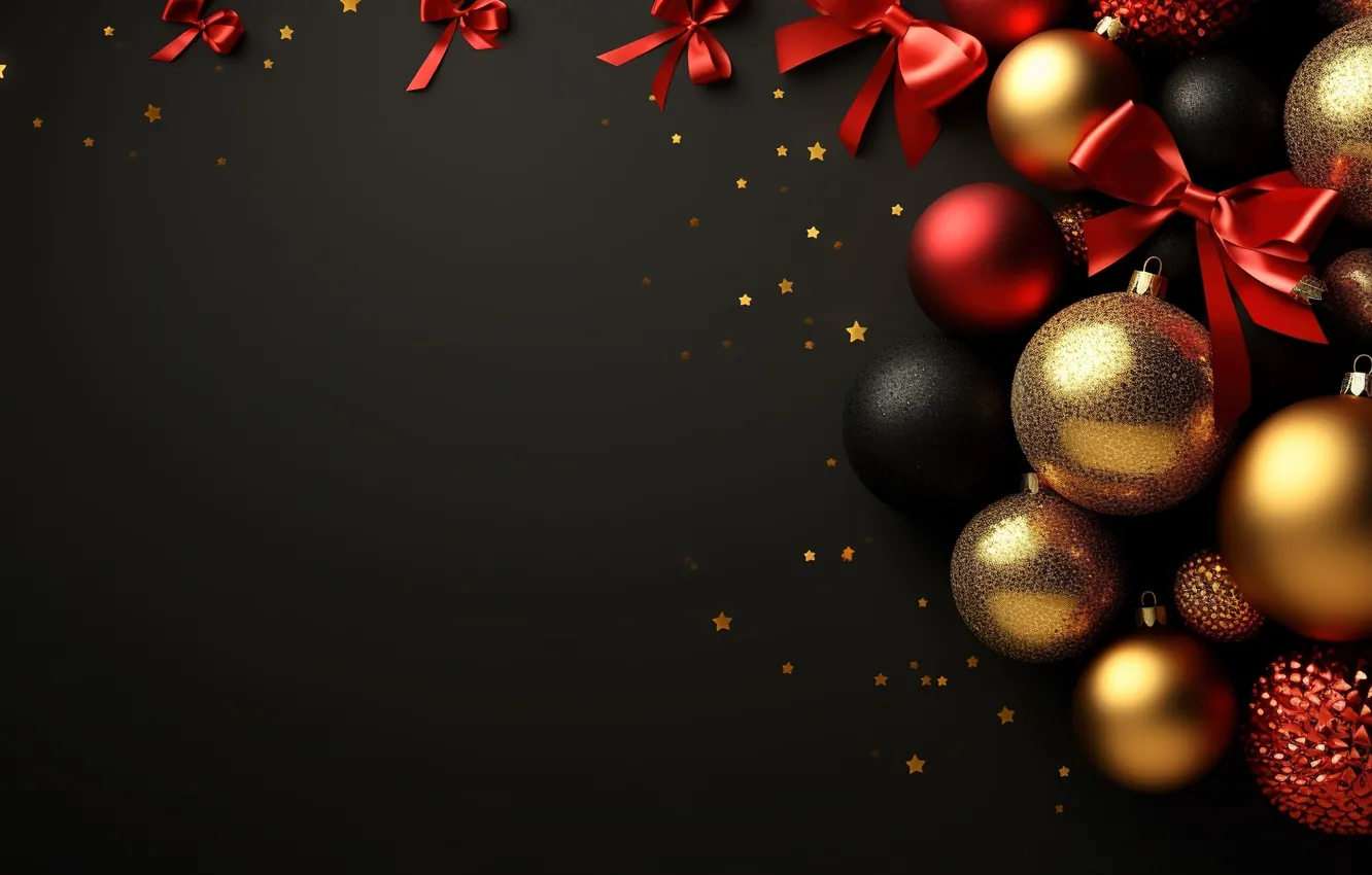 Photo wallpaper decoration, the dark background, balls, new year, Christmas, golden, black, Christmas