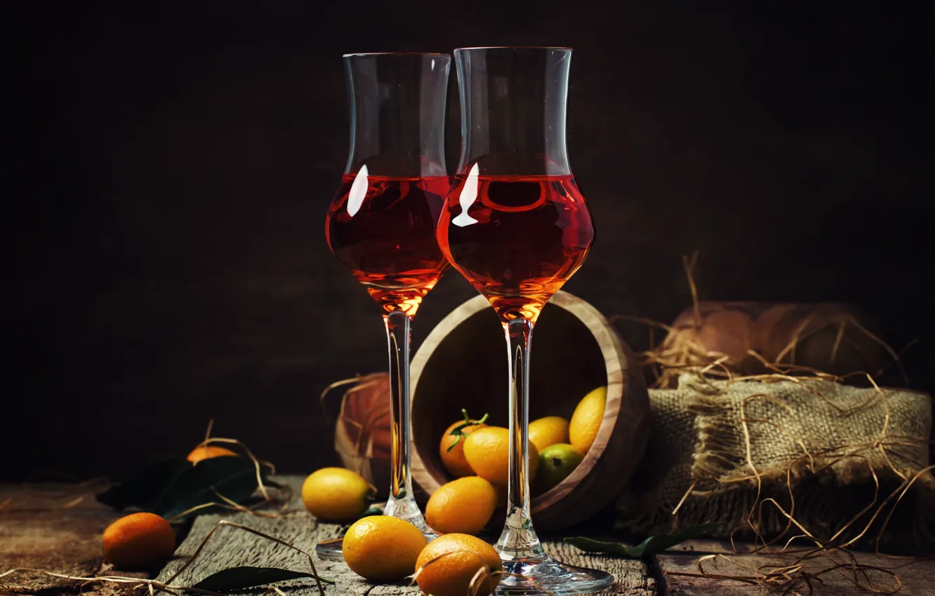 Photo wallpaper glass, red, the dark background, wine, Board, glass, pair, bowl