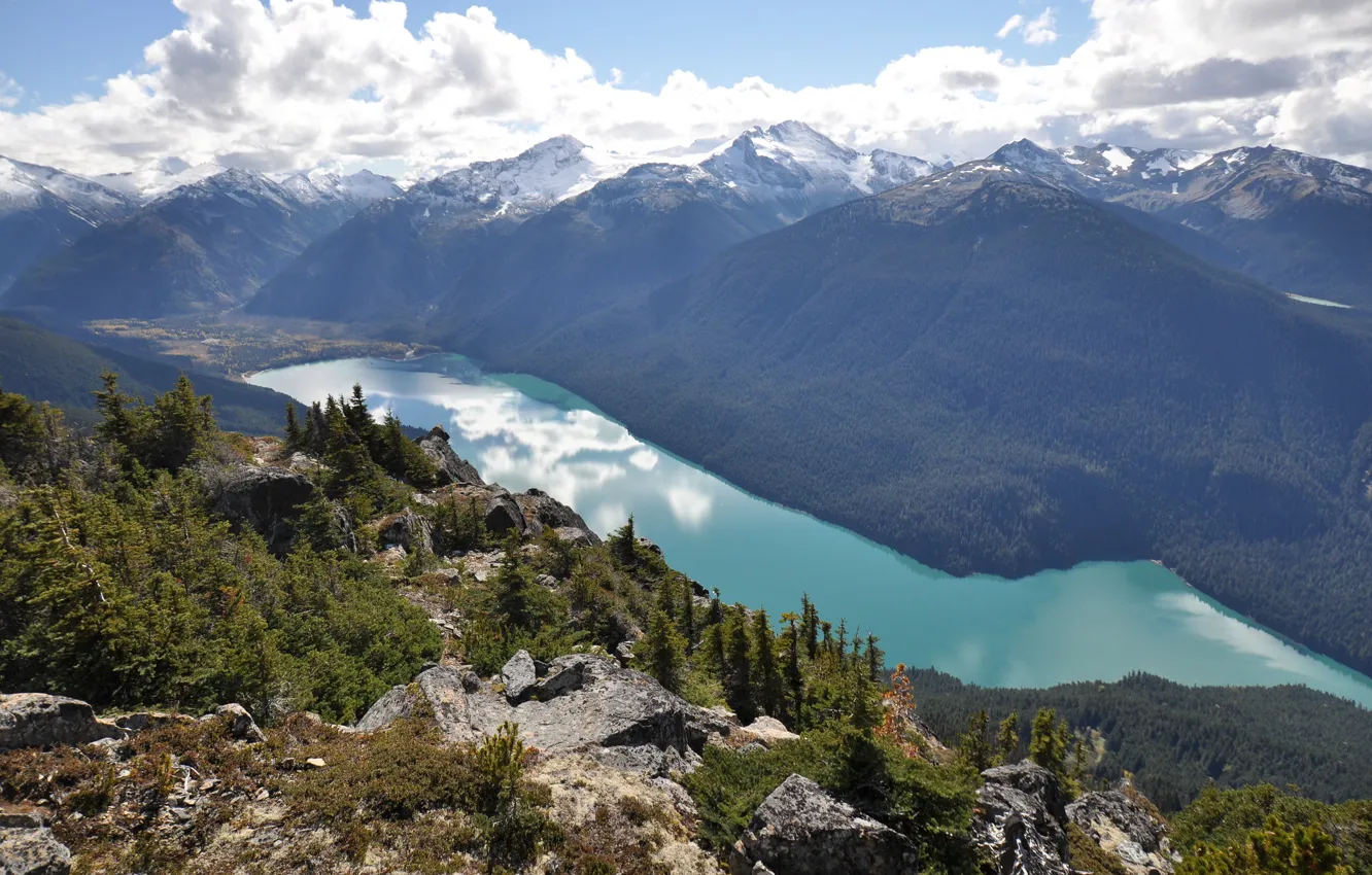 Photo wallpaper the sky, clouds, mountains, lake, Canada, Canada, British Columbia, Whistler