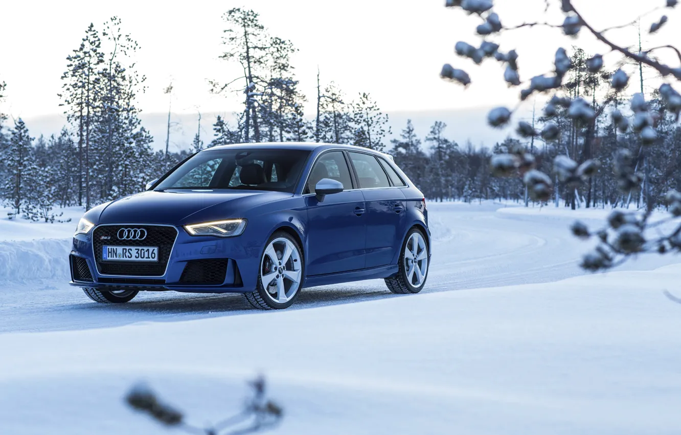 Photo wallpaper photo, Audi, Winter, Blue, Snow, Car, Sportback, RS3