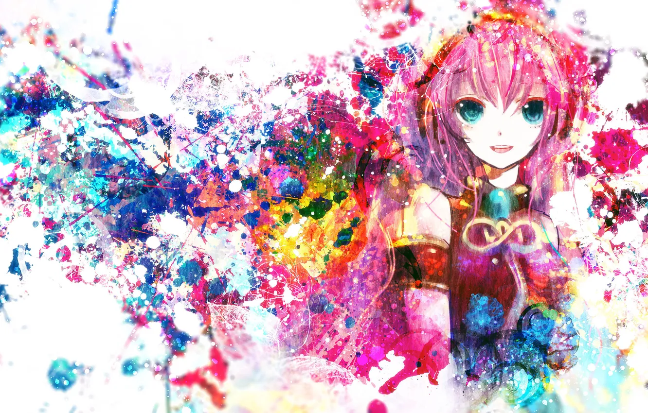 Photo wallpaper girl, smile, colorful, art, vocaloid, megurine luka, Vocaloid, sazanami shione