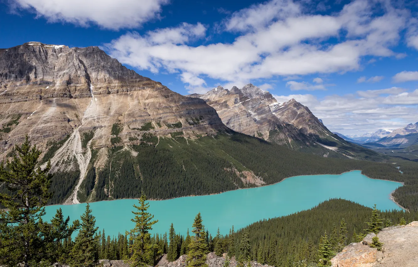 Photo wallpaper forest, the sky, clouds, mountains, lake, Canada