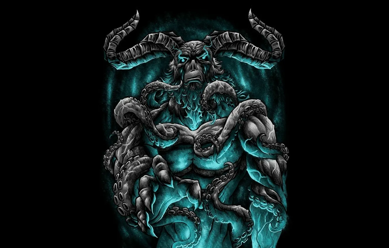 Photo wallpaper horns, blue, Demon, tentacles
