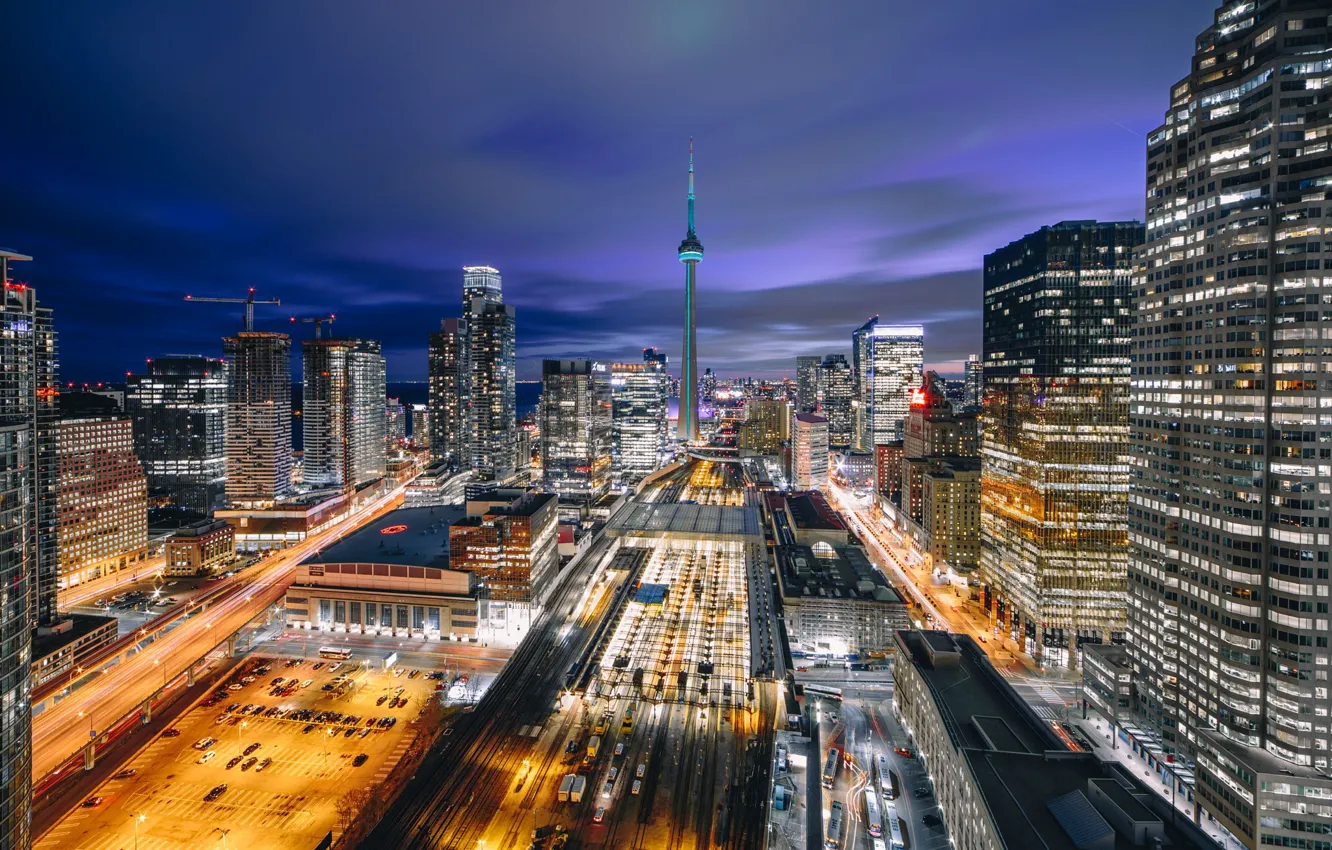 Photo wallpaper the city, lights, home, the evening, Canada, Toronto