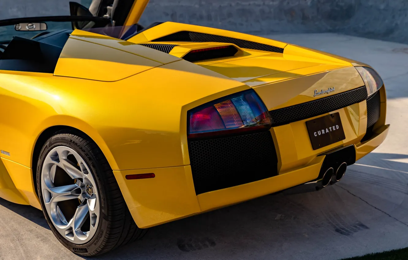 Photo wallpaper Lamborghini, yellow, Murcielago, rear view, Lamborghini Murcielago Roadster