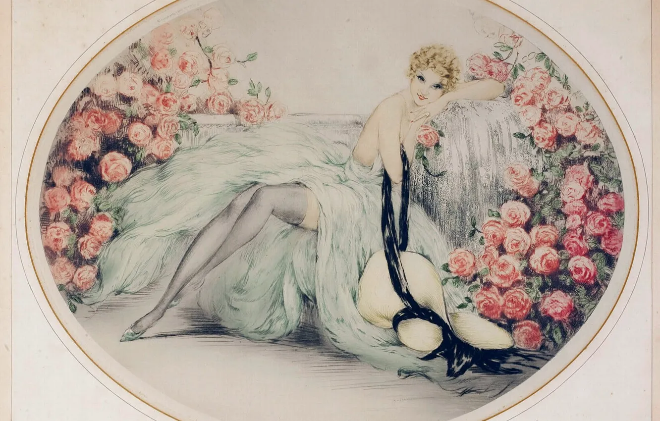 Photo wallpaper 1933, Louis Icart, Beautiful roses