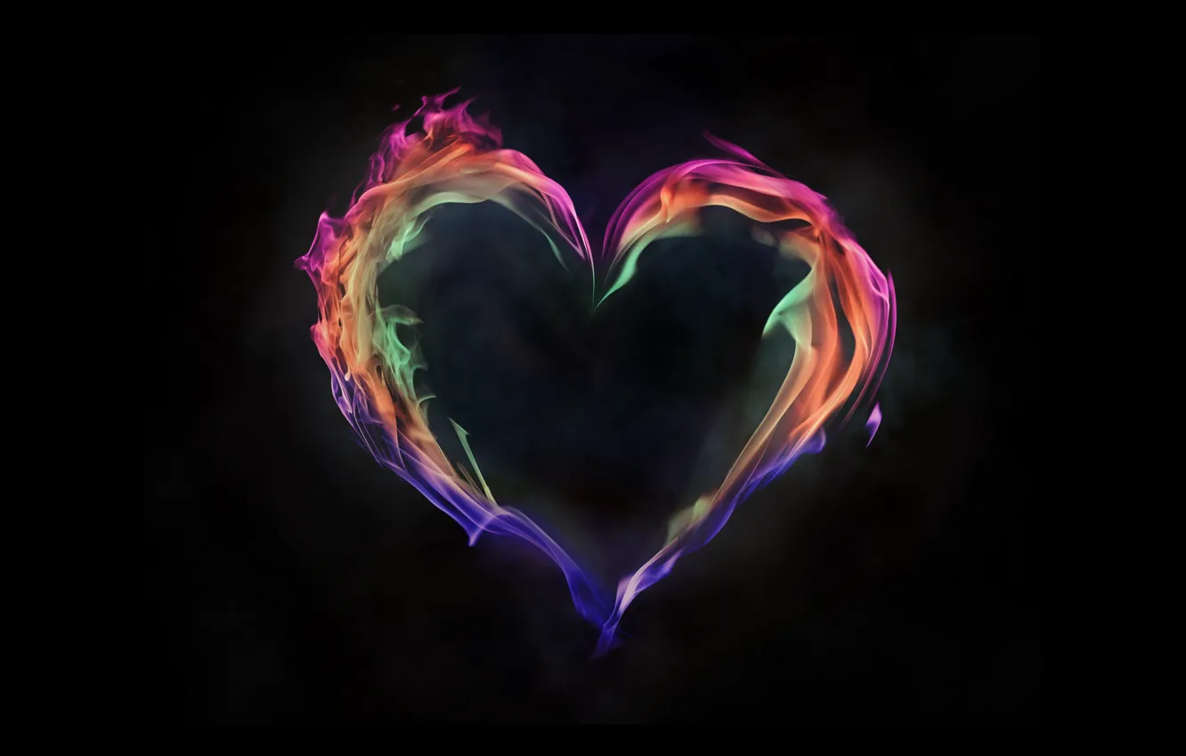 Photo wallpaper lights, background, heart, neon, colorful, fire, heart, pink