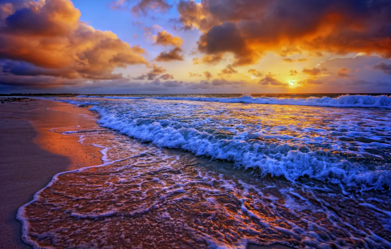Photo wallpaper beach, sea, sunset, seashore