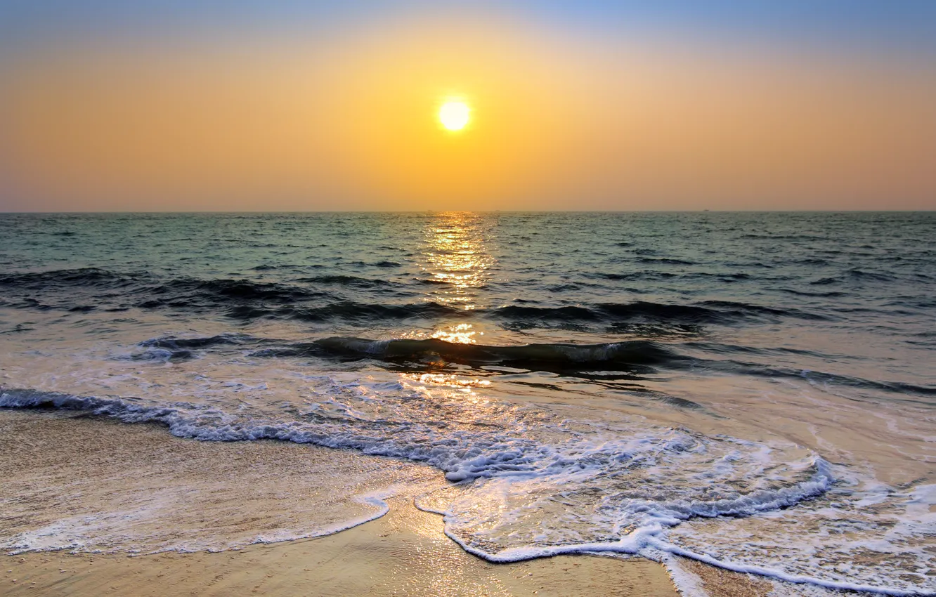 Photo wallpaper the sun, the ocean, shore, morning