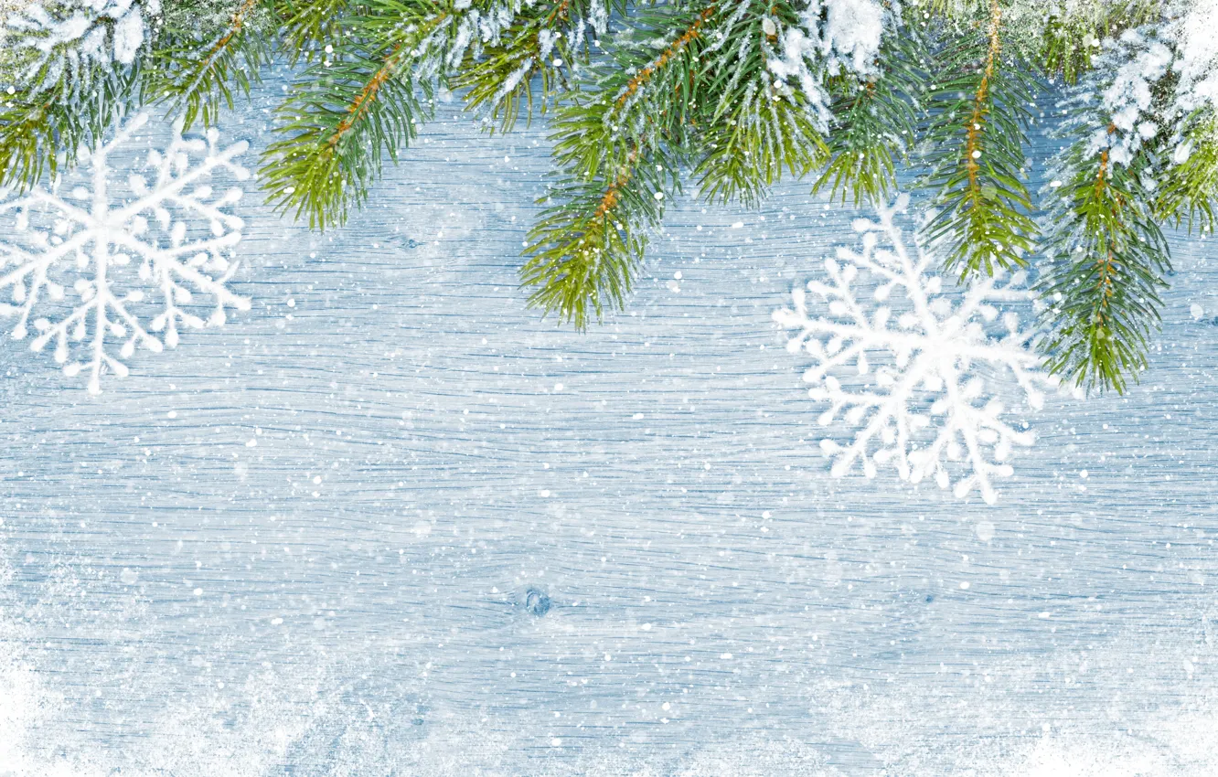 Photo wallpaper winter, snow, snowflakes, tree, New Year, Christmas, Christmas, wood