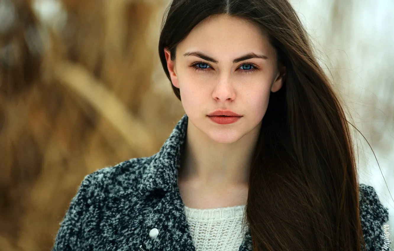 Photo wallpaper look, model, portrait, makeup, hairstyle, brown hair, beauty, coat