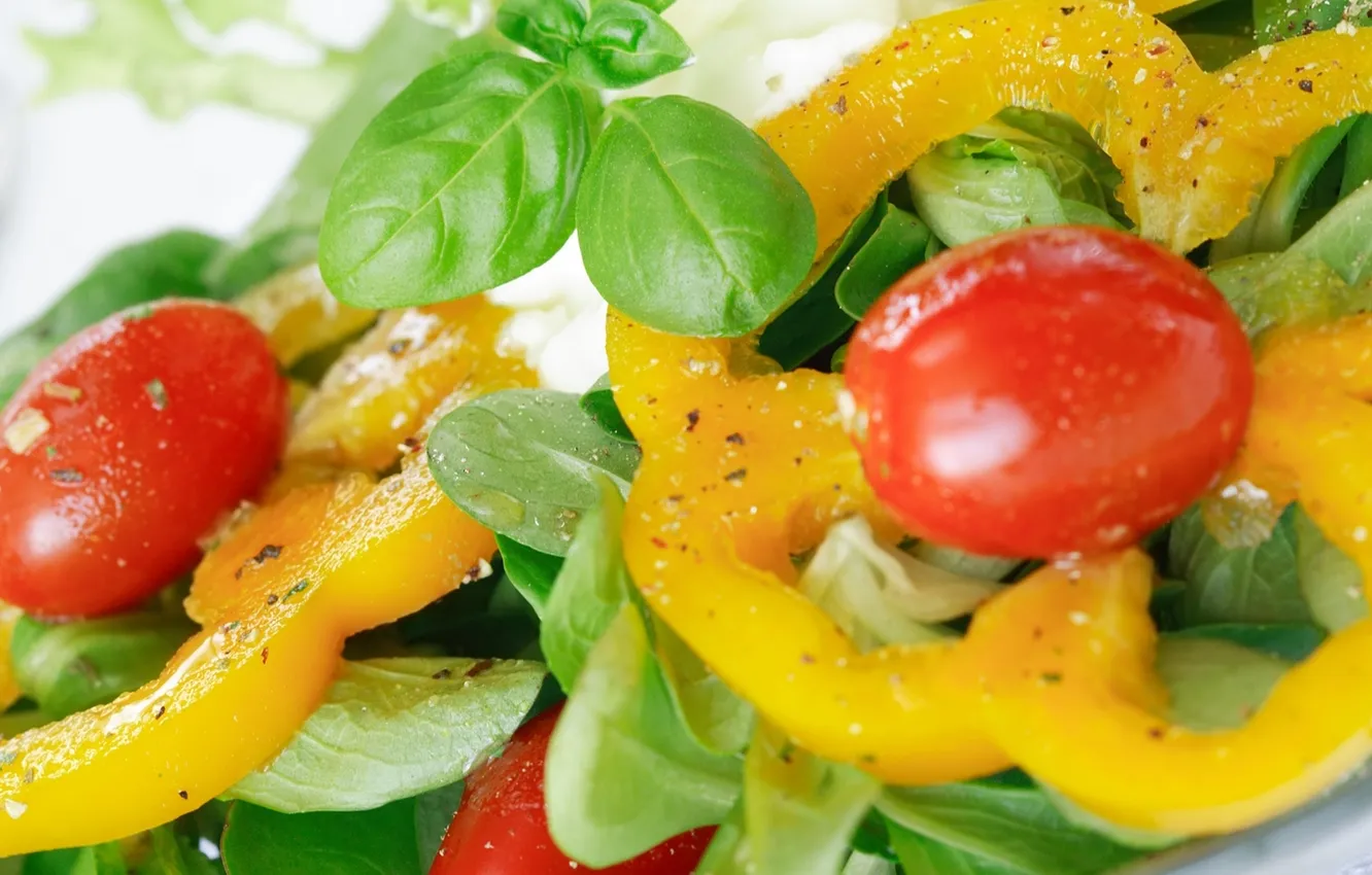 Photo wallpaper leaves, yellow, tomatoes, yellow, leaves, salad, paprika, tomato