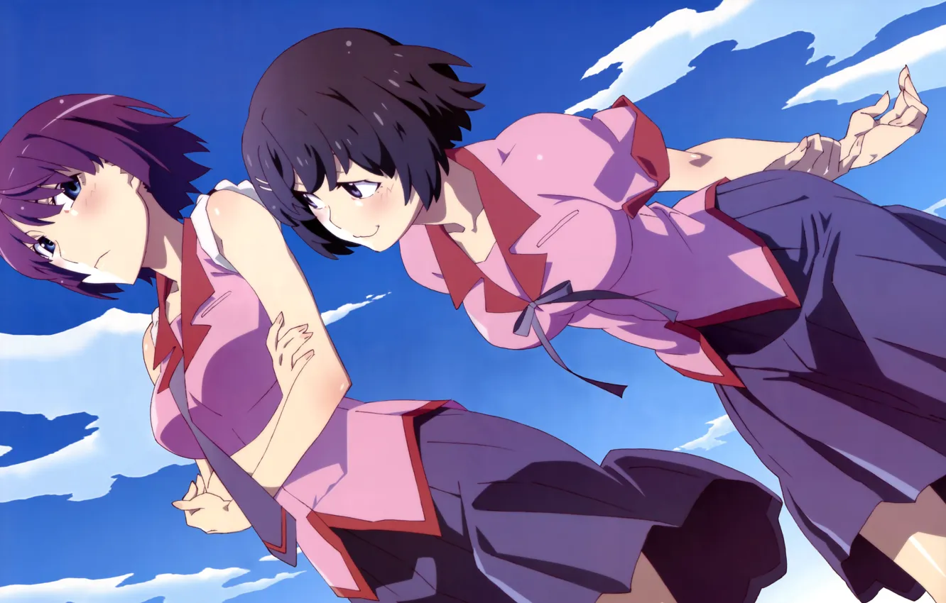 Photo wallpaper girl, sky, big, cloud, bakemonogatari, monogatari, oppai, bishojo