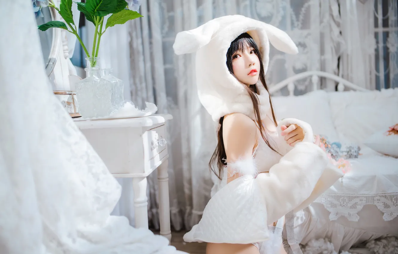 Photo wallpaper woman, beautiful, model, pretty, asian, bunny, cute, rabbit ears