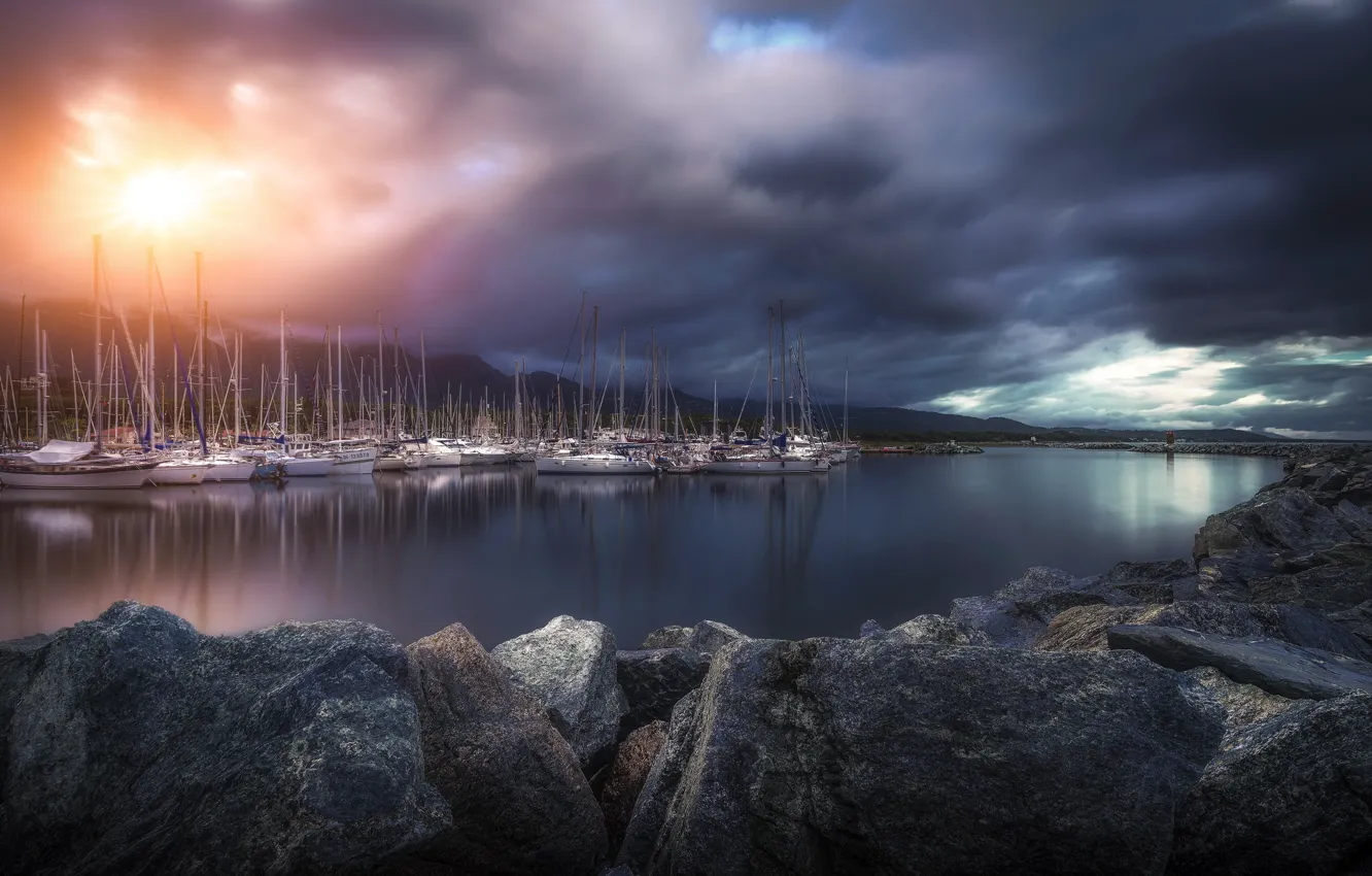 Photo wallpaper sea, sunset, boat, Corsica