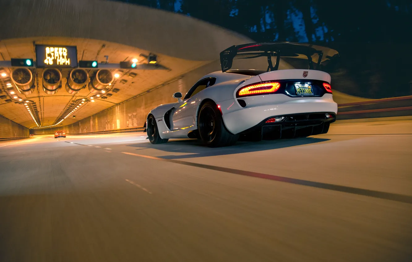 Photo wallpaper road, lights, the evening, Dodge, Viper, ACR