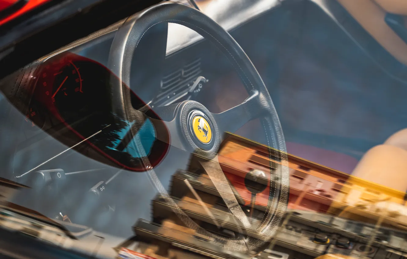 Photo wallpaper Ferrari, window, interior, wheel, sportscar, Patrick, oldtimer, interieur