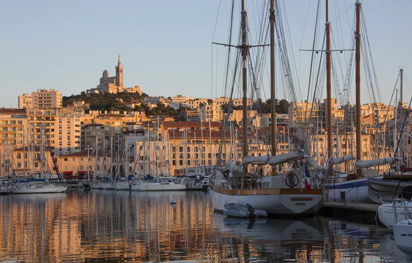 Photo wallpaper the city, France, ship, port, Marseille