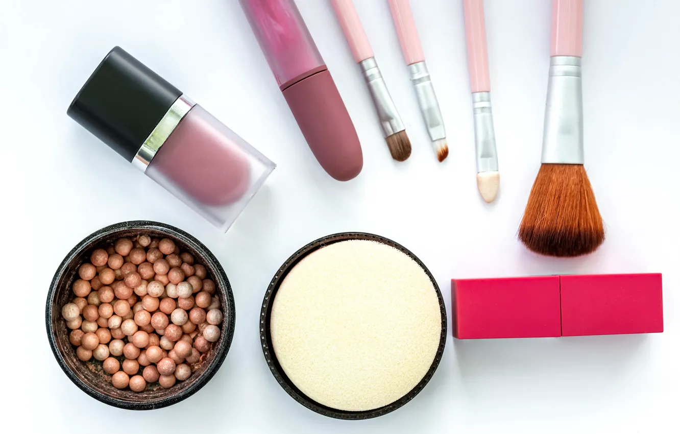 Photo wallpaper lipstick, brush, cosmetics, powder