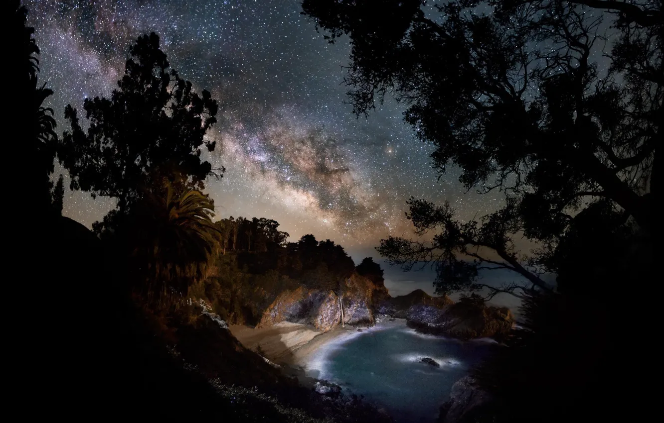 Photo wallpaper sea, beach, night, The Milky Way