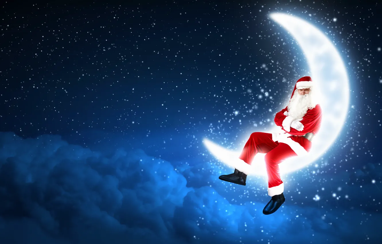 Photo wallpaper stars, clouds, night, holiday, a month, Santa Claus