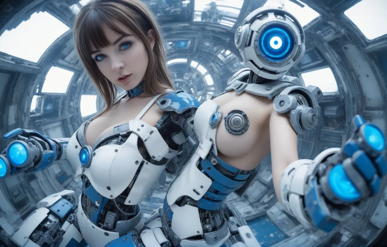 Photo wallpaper fiction, girls, robots, two, cyborgs