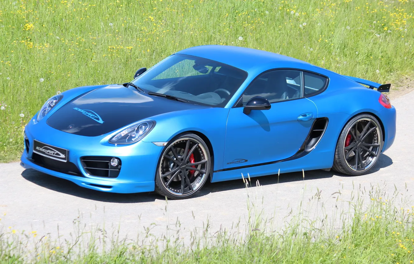 Photo wallpaper car, machine, Porsche, Cayman, blue, tuning, SpeedART, SP81-CR