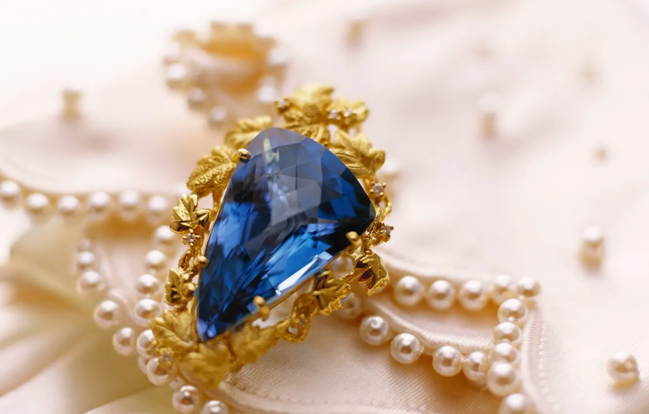 Photo wallpaper decoration, stones, gold, ring, sapphire