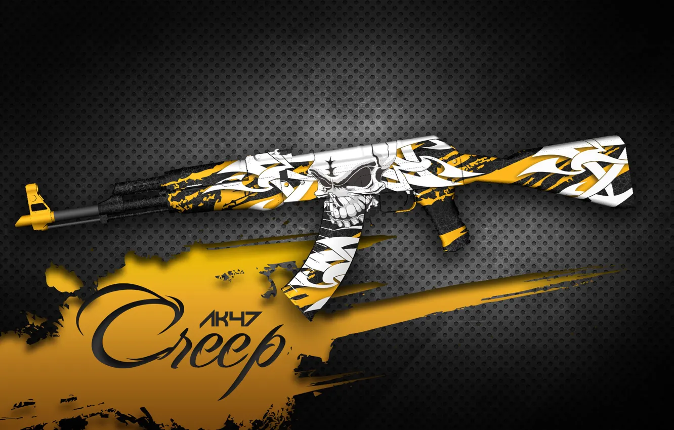 Photo wallpaper graffiti, skull, teeth, hole, AK-47, paint, cs go, Workshop