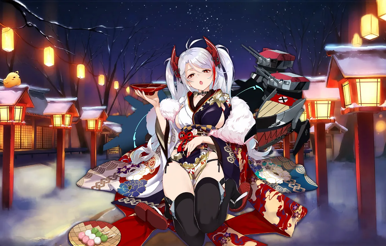 Photo wallpaper girl, sexy, cleavage, thighhighs, long hair, dress, boobs, anime