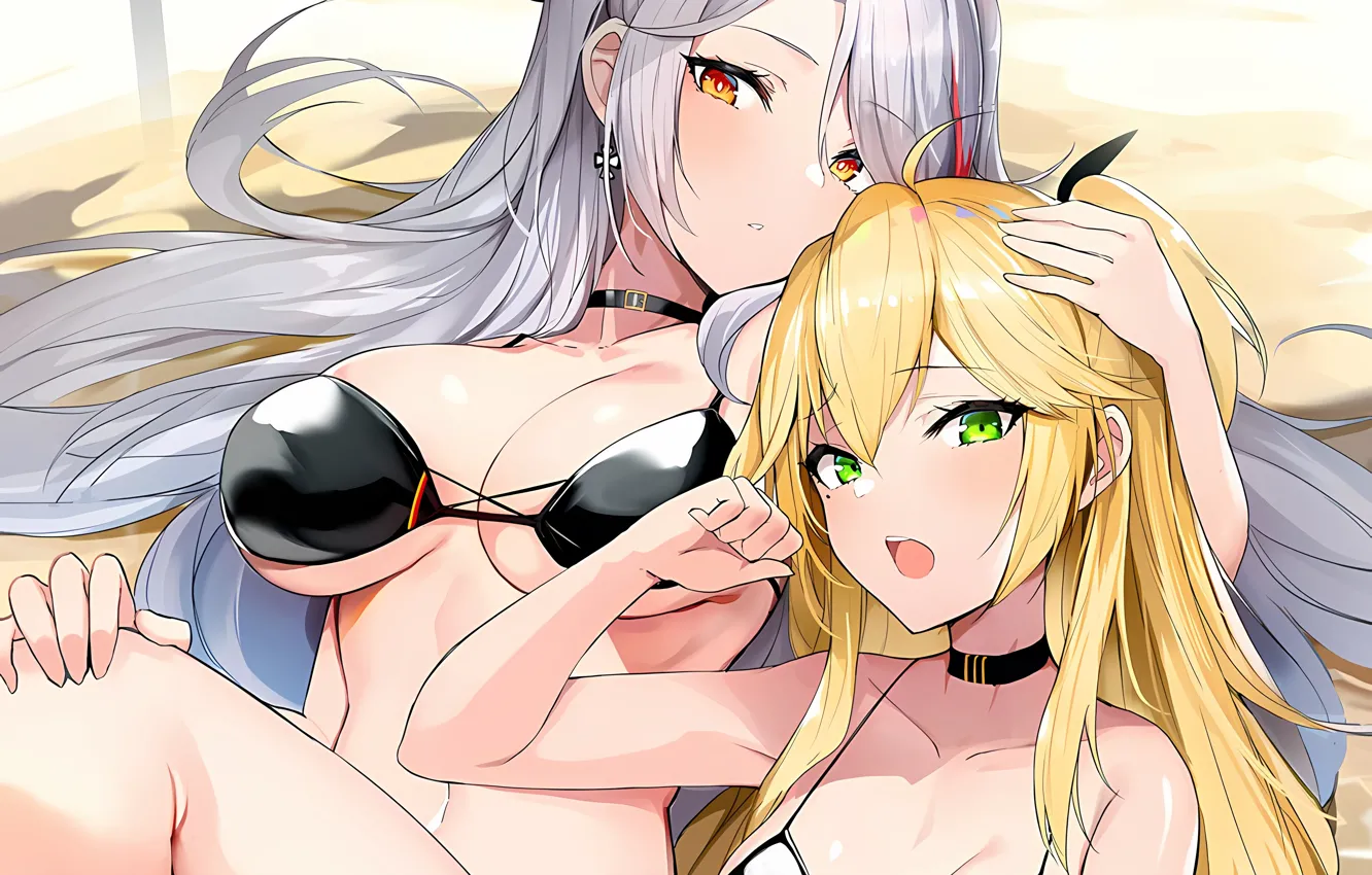 Photo wallpaper sexy, cleavage, green eyes, long hair, girls, boobs, anime, beautiful