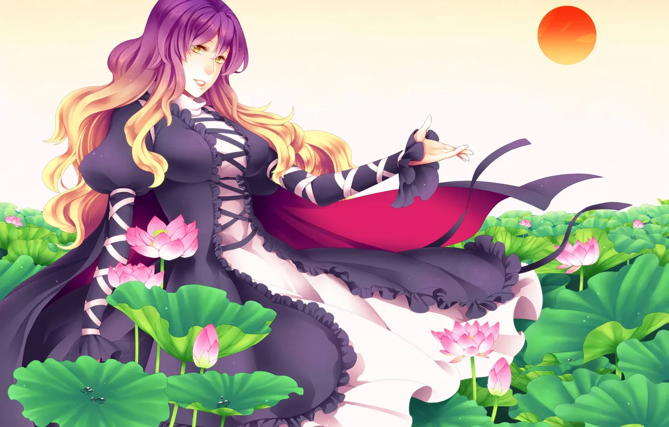 Photo wallpaper look, girl, the sun, flowers, smile, dress, touhou, art