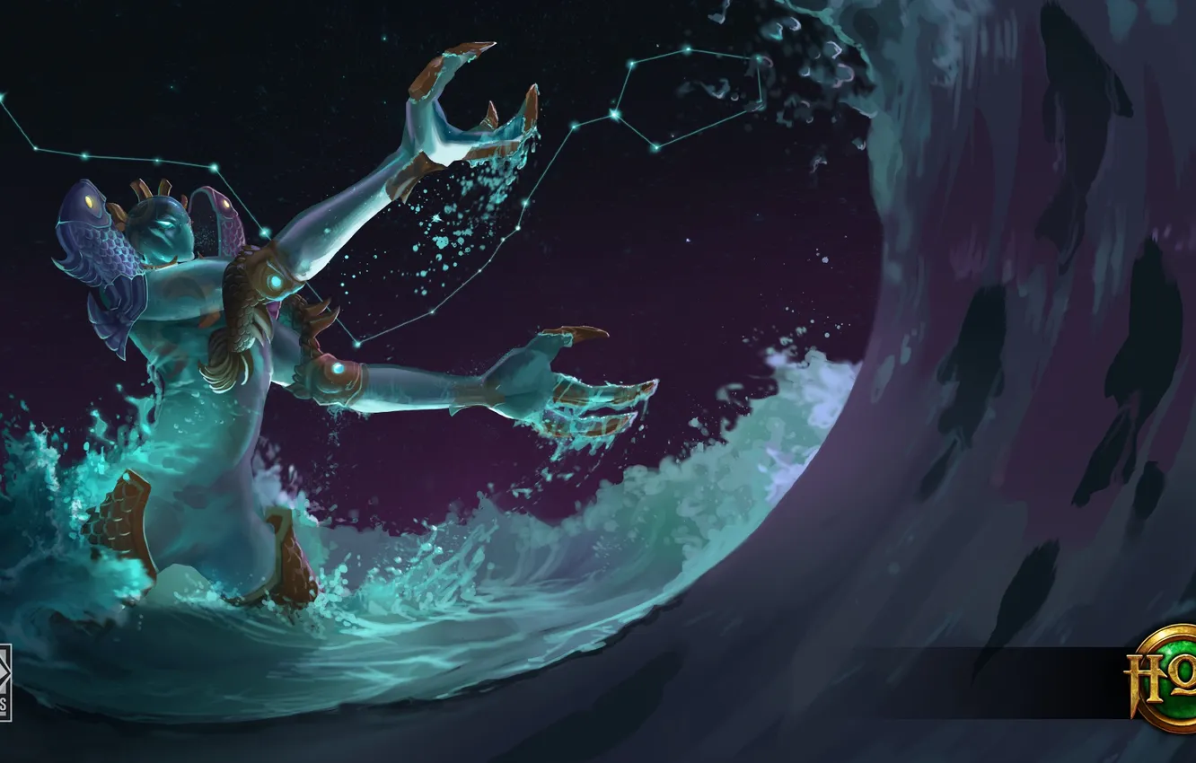 Photo wallpaper sea, wave, water, night, Heroes of Newerth, Riptide, Pisces Riptide, Pisces
