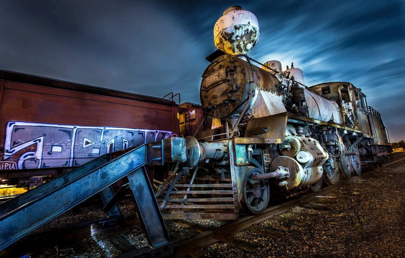 Photo wallpaper night, the engine, Mystery train