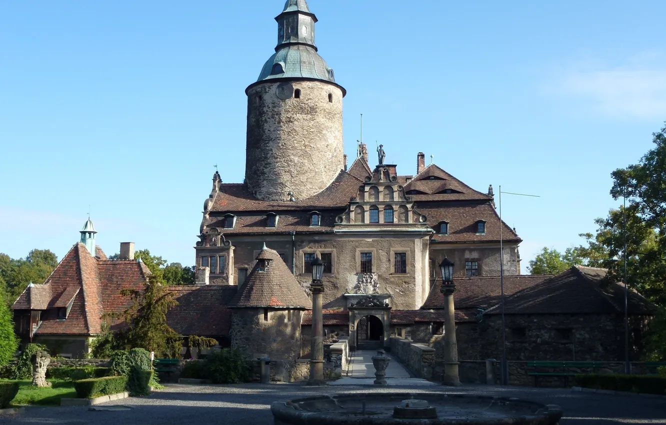 Photo wallpaper bridge, castle, lights, fountain