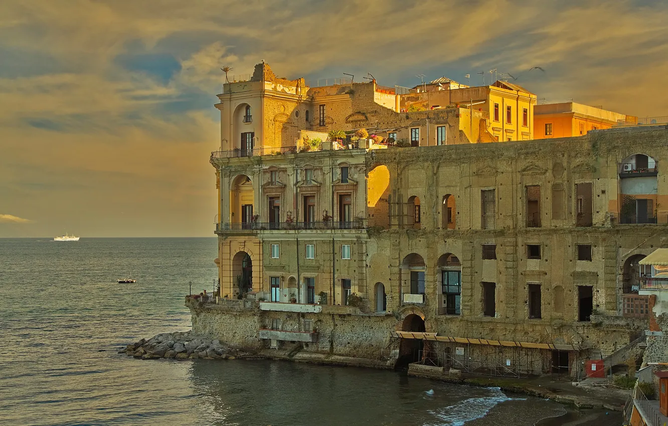 Photo wallpaper sea, Italy, Naples, Palace of Donna Anna, The Palazzo Donn'anna