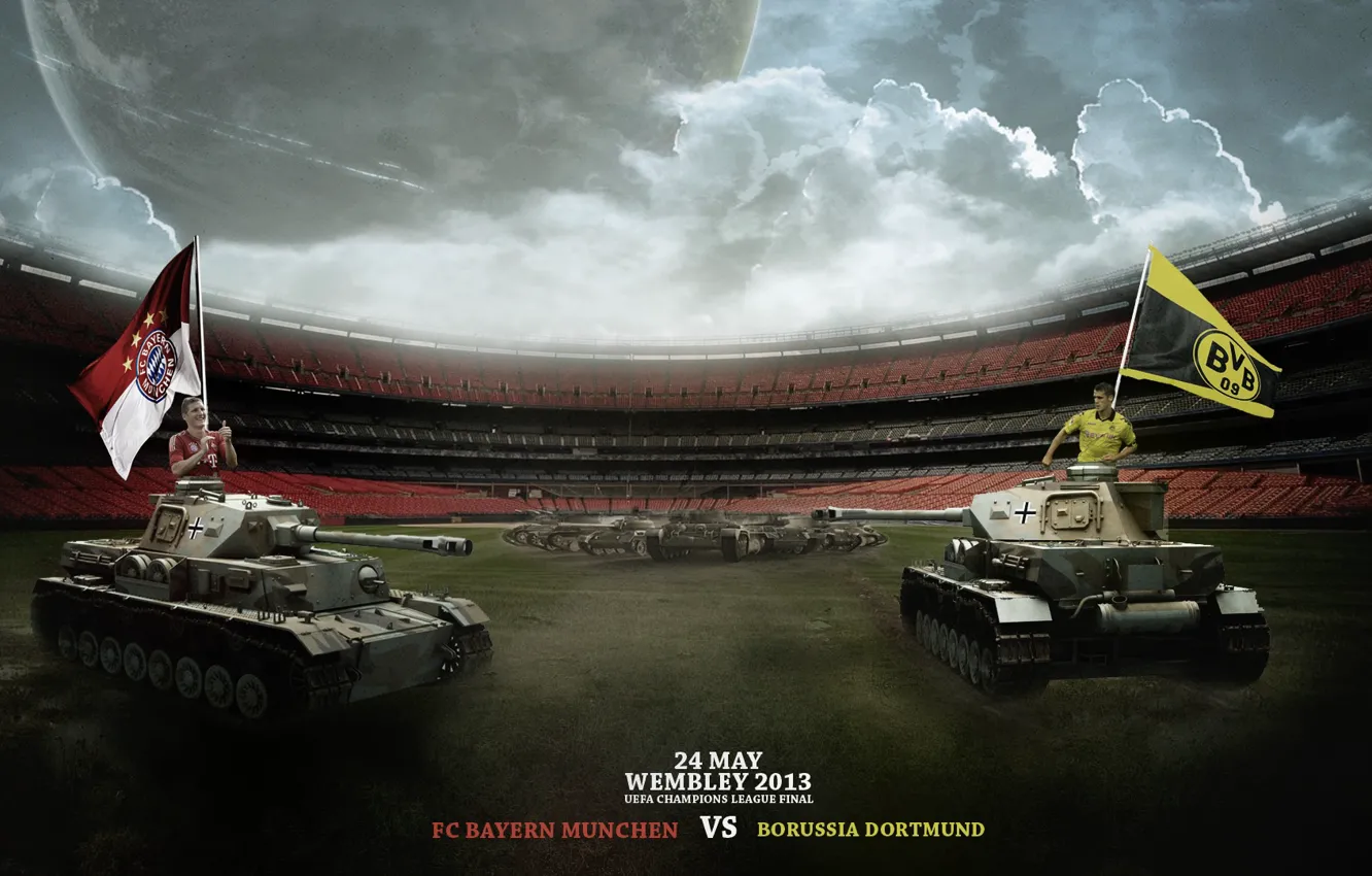 Photo wallpaper Grass, Leopard, Stadium, Tank, Wembley, Borussia Dortmund, 2013, UEFA Champions League
