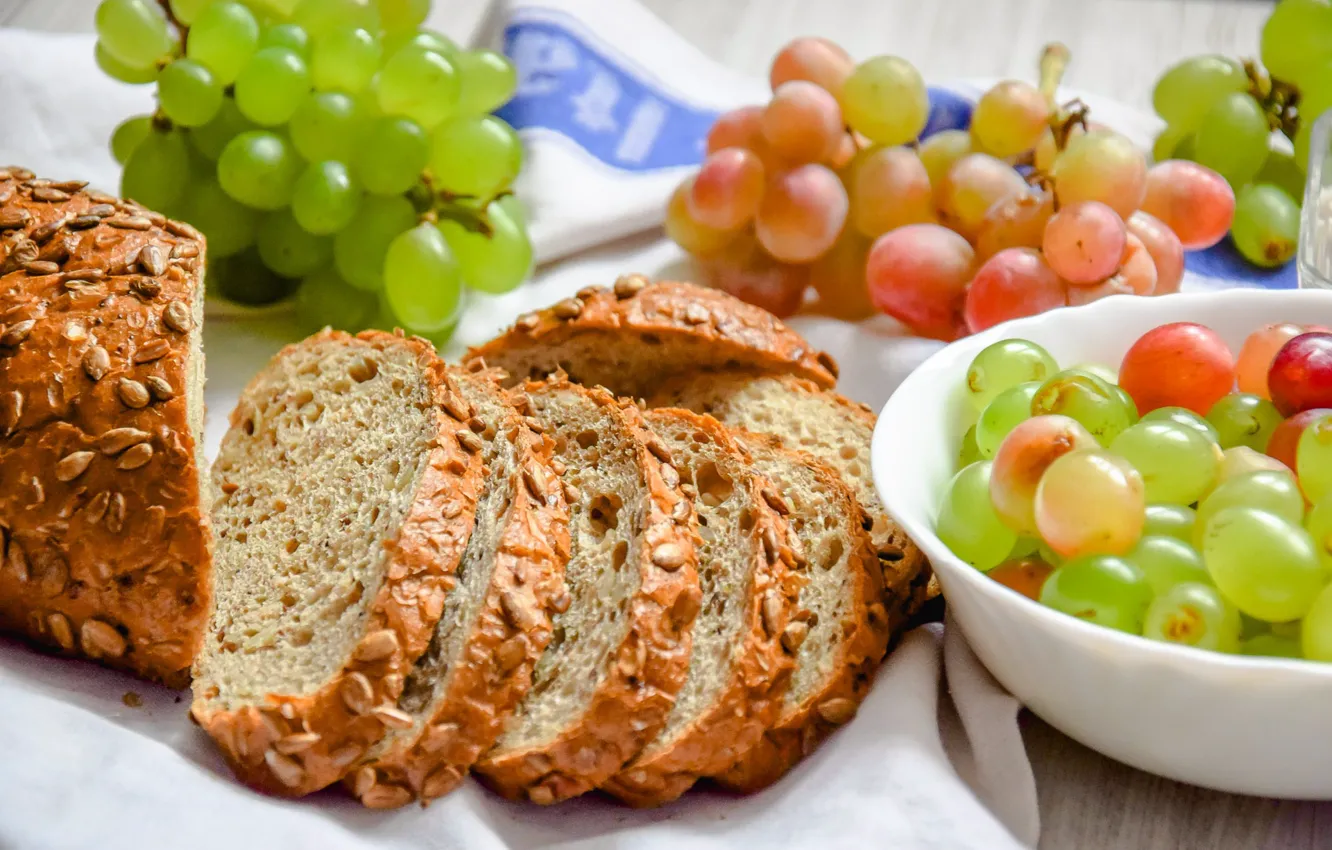 Photo wallpaper bread, grapes, cakes
