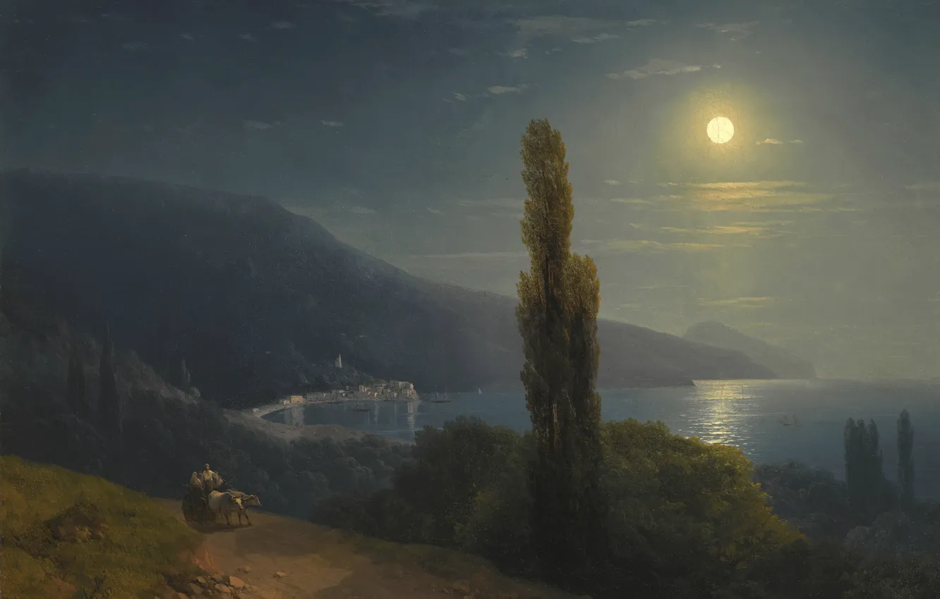 Photo wallpaper sea, landscape, the moon, picture, Ivan Aivazovsky, 1859, Crimean Coast Of The Moonlit Night