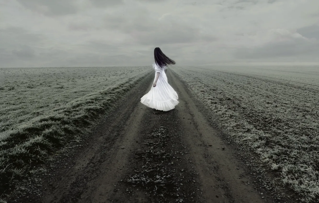 Photo wallpaper road, girl, Melancholia