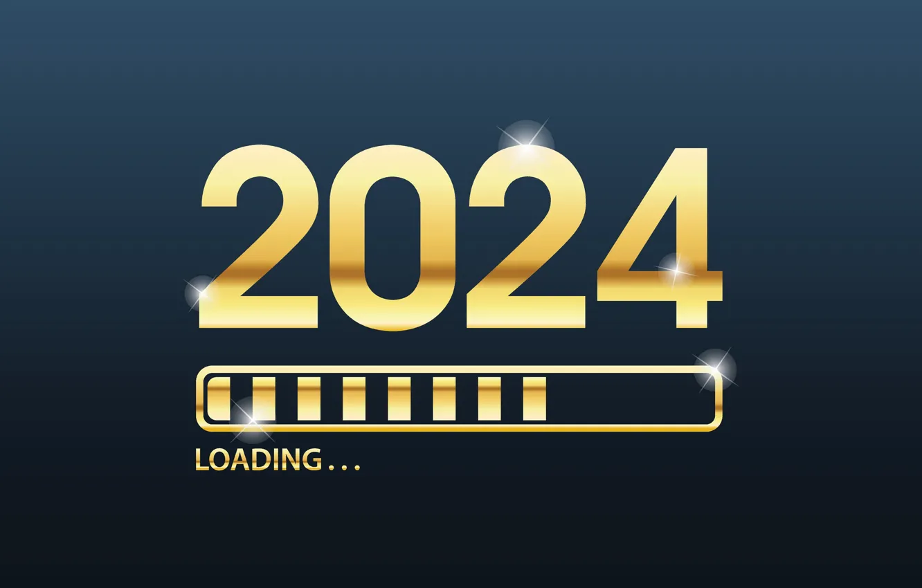 Photo wallpaper new year, figures, gold, blue background, download, date, 2024, New Year 2024