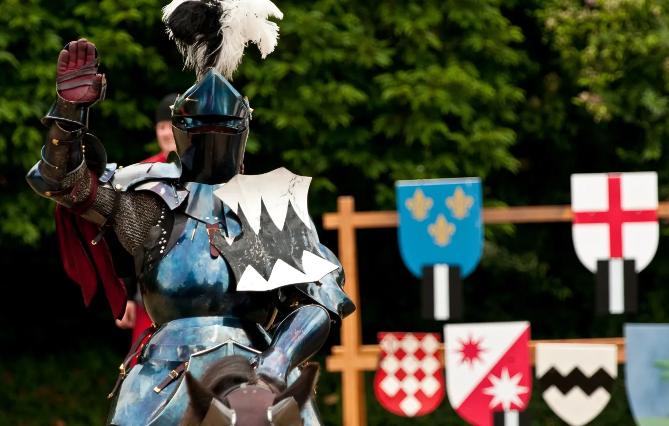 Photo wallpaper metal, armor, feathers, helmet, knight, greeting
