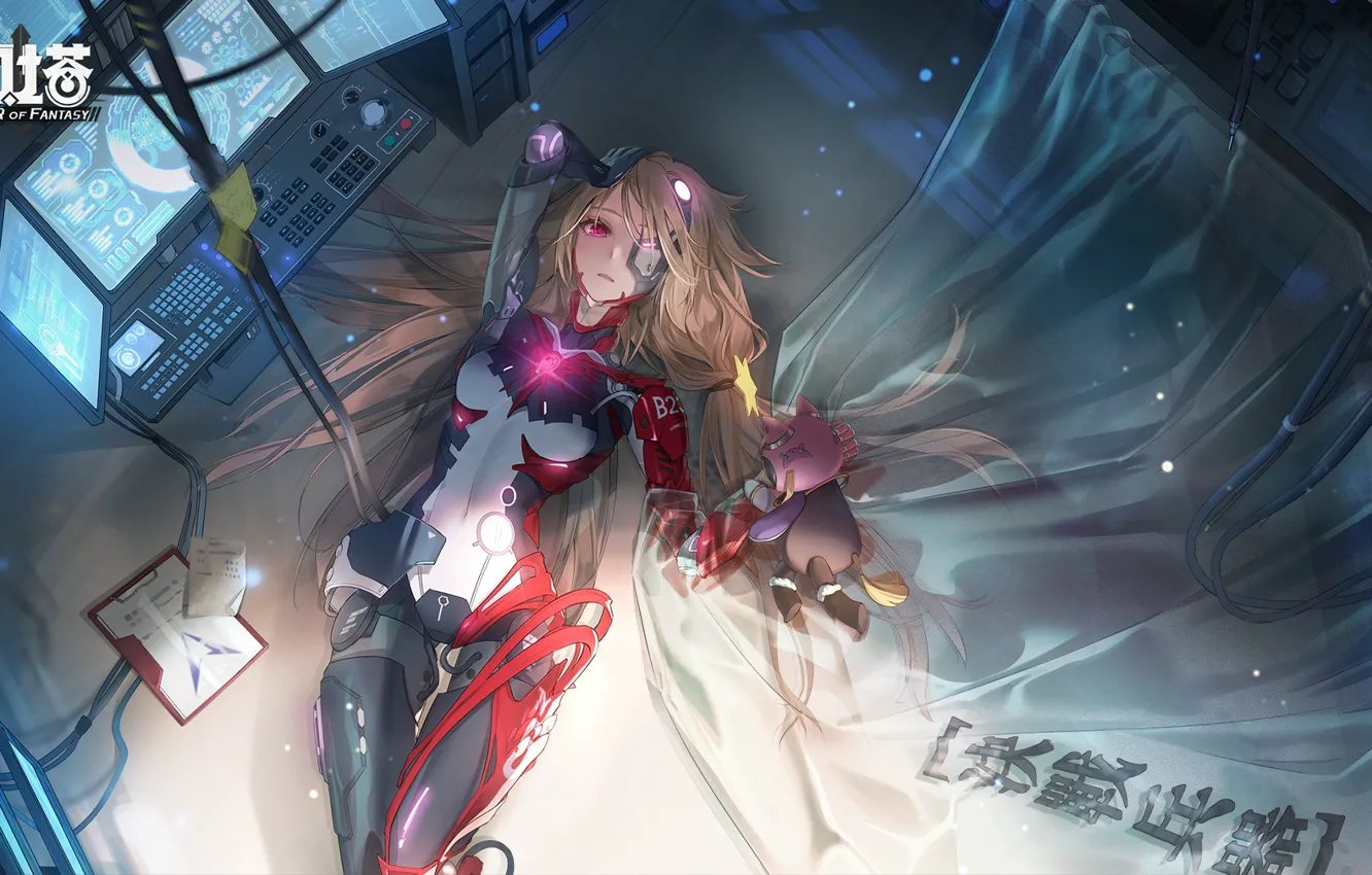 Photo wallpaper girl, floor, lies, monitor, Nemesida, Tower Of Fantasy